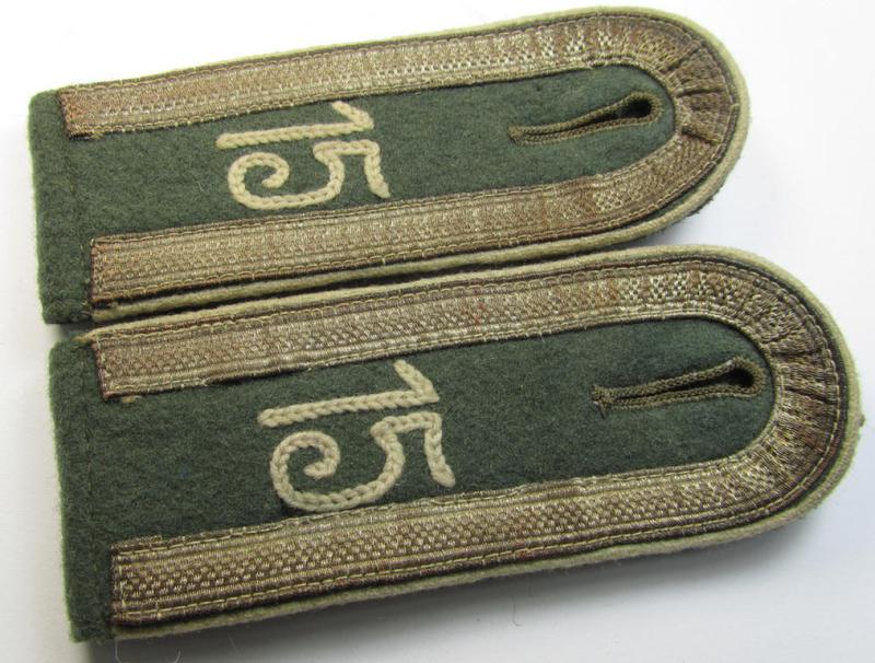 Attractive - and fully matching! - pair of WH (Heeres) early-war-period- (ie. 'M36'- ie. 'M40'-pattern and/or rounded-styled) neatly 'cyphered' NCO-type shoulderstraps as was intended for an: 'Unteroffizier des Infanterie-Regiments 15'