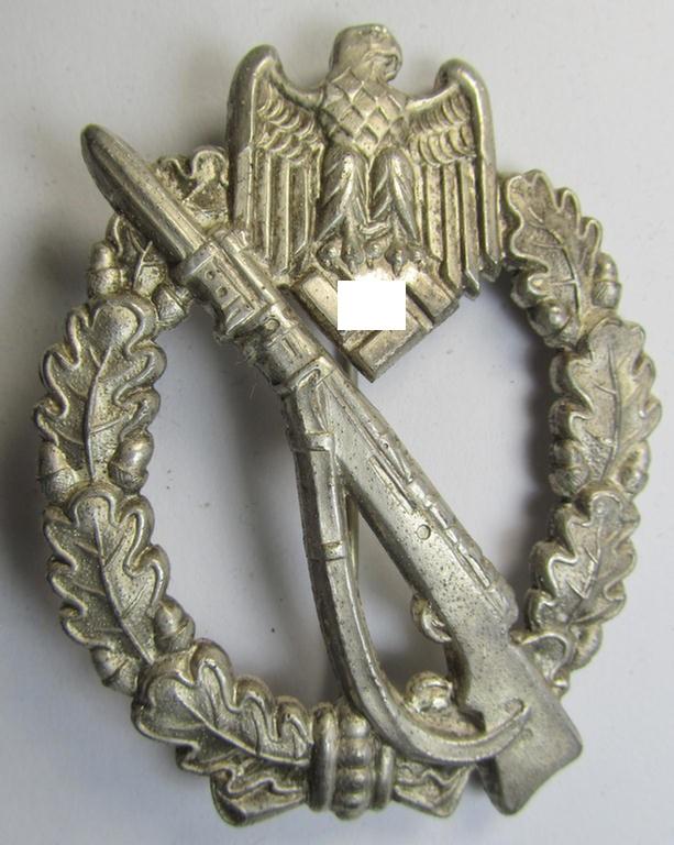 Attractive - and scarcely encountered! - WH (Heeres- ie. Waffen-SS) 'Infanterie-Sturmabzeichen in Silber' (or: silver-class IAB, being a neatly maker- (ie.'JFS'-) marked example that comes in a presumably issued but hardly worn, condition