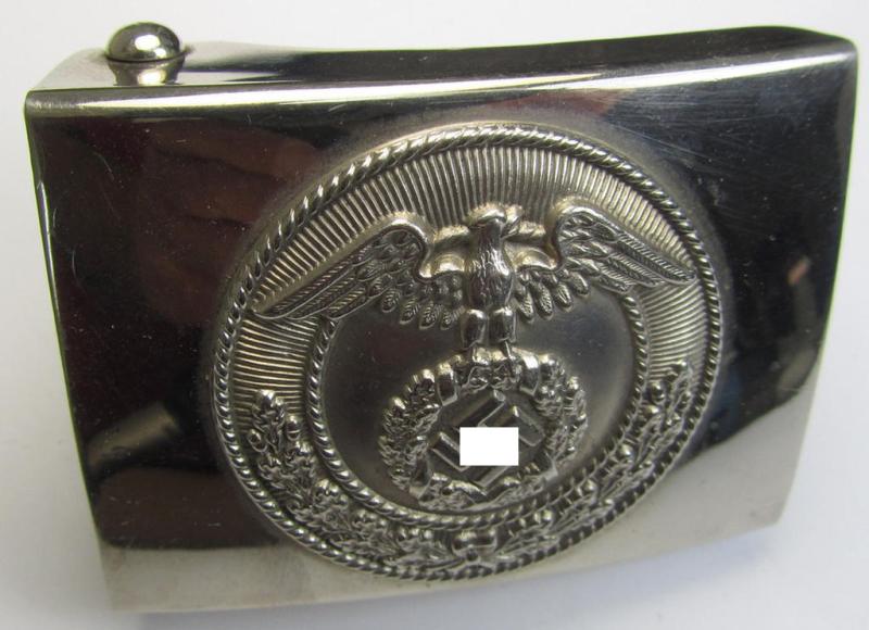 Superb - and hardly used- nor worn! - example of an unmarked - and very shiny! - nickle-chrome-based- and/or regular-sized, N.S.K.K.-related belt-buckle being a 'regular'-pattern- (ie. 'two-pieced'-) specimen