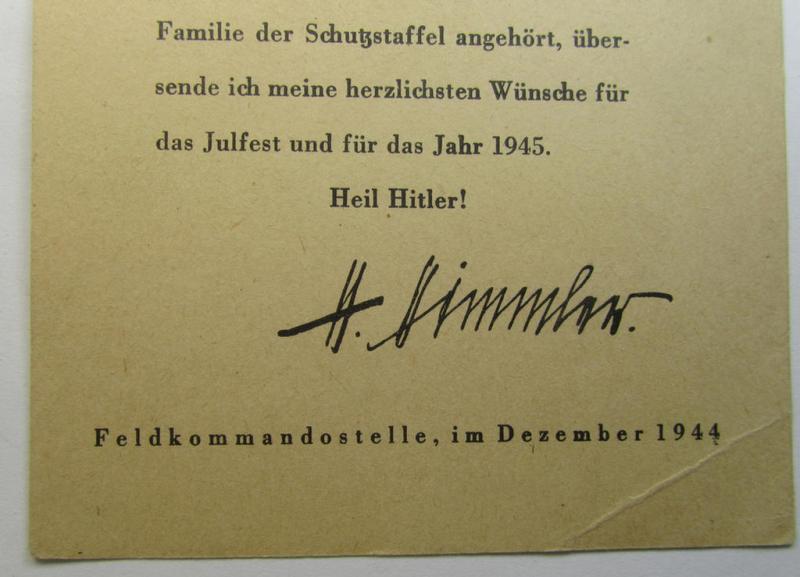 Very interesting - and most certainly rarely encountered! - Waffen-SS-related- and/or: December 1944-dated so-called: Christmas- (ie. 'Julfest'-) related card (that is bearing a facsimile signature of the: 'Reichsführer-SS' Heinrich Himmler)