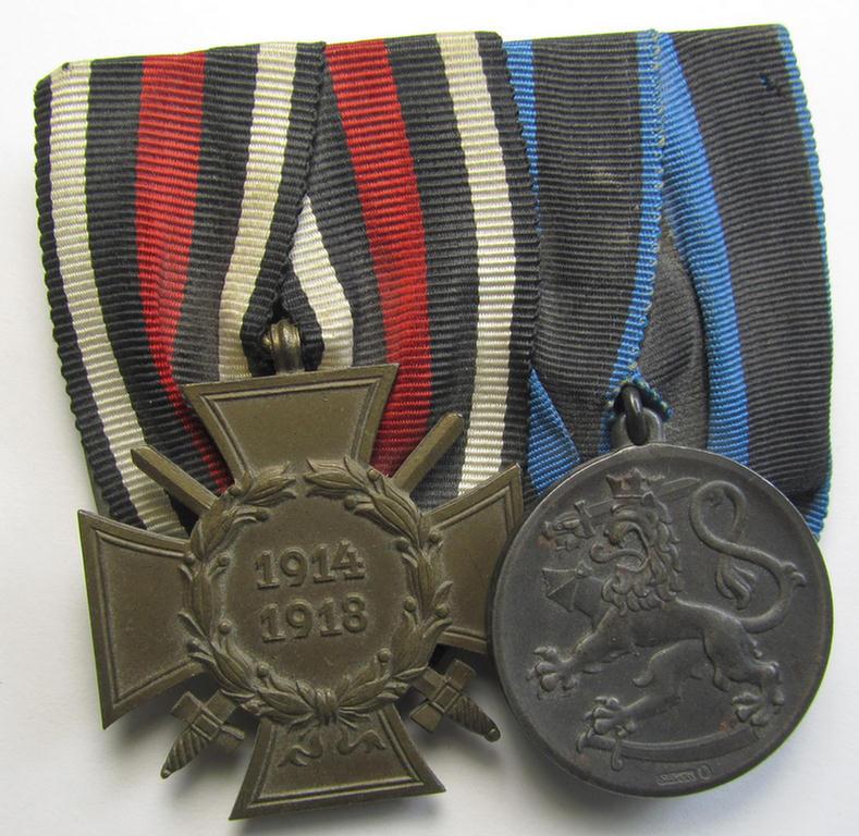 Superb, WWI-period German/Finnish-related: 'Doppelspange' (being of the 'non-detachable-pattern') showing resp. a: 'FKK 1914-18 mit Schw.' and a: 'Finnish Commemorative Medal of the War of Liberation 1918' and that comes as recently found