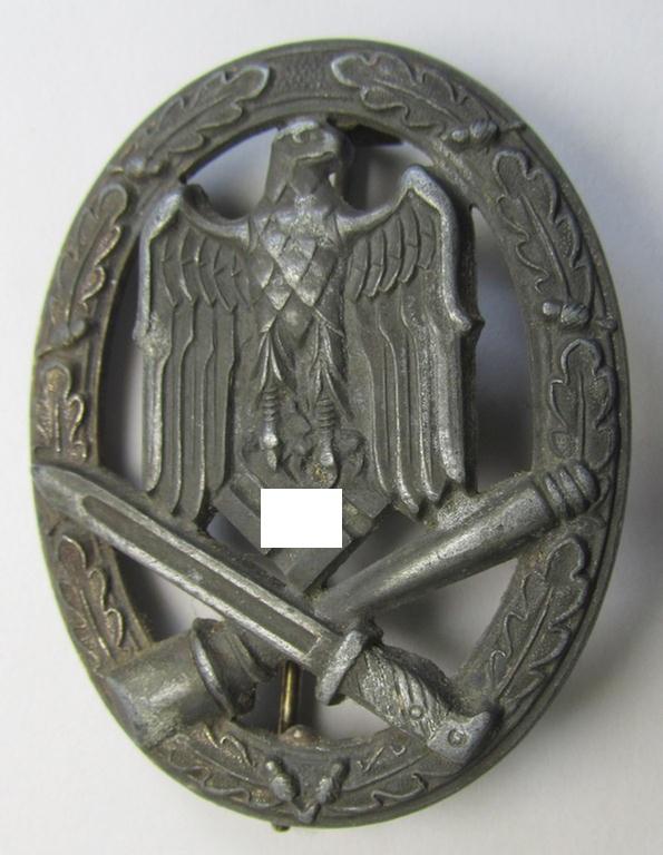 Attractive - and not that easily found! - 'Allgemeines Sturmabzeichen' (or General Assault Badge ie. GAB), being a neat zinc- (ie. 'Feinzink'-) version as was procuced by the: 'C.E. Juncker'- company