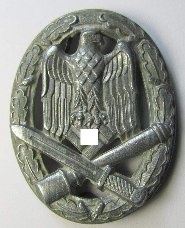 Neat 'Allgemeines Sturmabzeichen' (or: General Assault Badge ie. GAB) being an unmarked and/or zinc- (ie. 'Feinzink'-) based, hollow-back- (ie. so-called: 'deep-pan'-) variant-pattern as was produced by a to date unknown maker