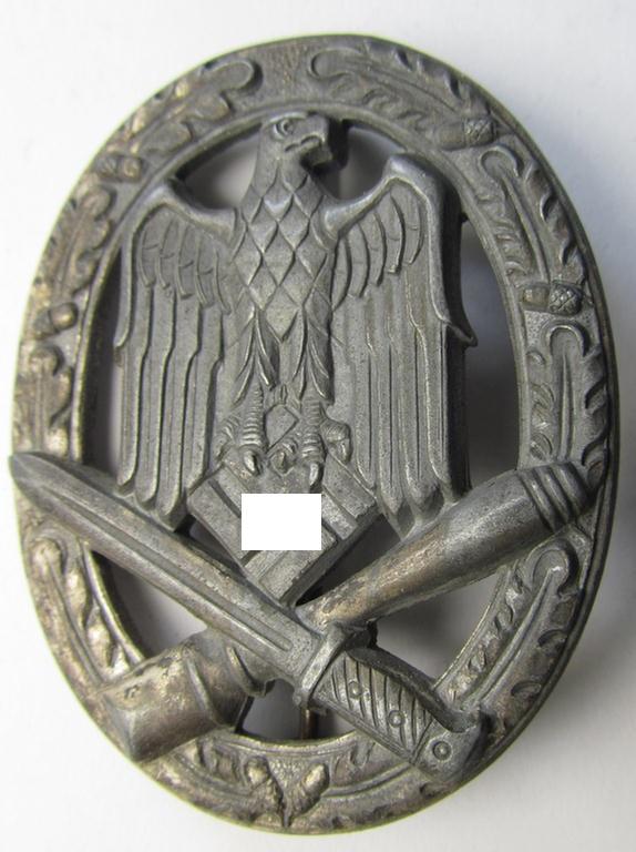 Superb, 'Allgemeines Sturmabzeichen' (or: general-assault-badge ie. GAB) being a very desirable, non-maker-marked (zinc-based) so-called: 'four-rivet'-pattern example as was produced by a to date still unidentified maker
