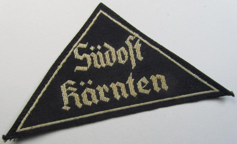 Superb, 'HJ' ('Hitlerjugend') ie. 'BDM' ('Bund Deutscher Mädel') district-triangle (ie. 'Gebietsdreieck') entitled: 'Südost Kärnten' (being an example that still retains its period-attached 'RzM'-etiket)