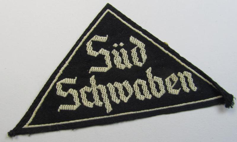 Superb, 'HJ' ('Hitlerjugend') ie. 'BDM' ('Bund Deutscher Mädel') district-triangle (ie. 'Gebietsdreieck') entitled: 'Süd Schwaben' (being an example that still retains its period-attached 'RzM'-etiket)