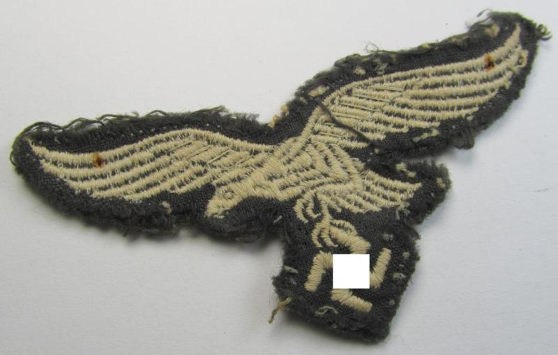 Attractive - and clearly used- ie. carefully tunic-removed! - WH (Luftwaffe) EM- (ie. eventually NCO-) type breasteagle (being a once tunic-attached example as executed in typical machine-embroidered-pattern)
