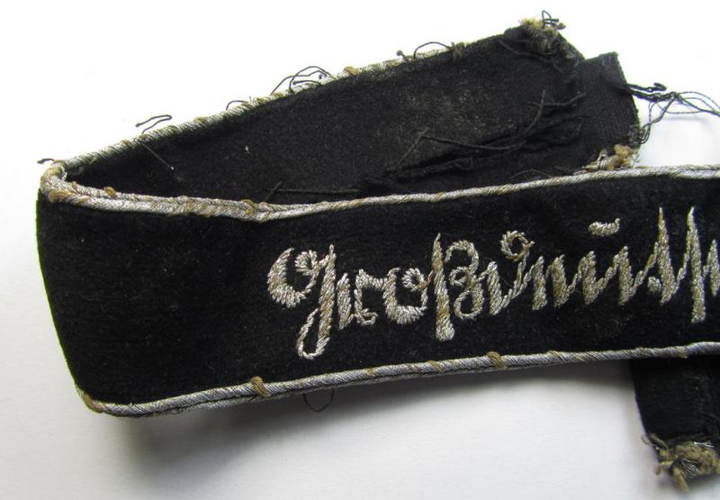 Stunning - and truly worn! - example of a WH (Heeres) cuff-title ie. armband (ie. 'Ärmelstreifen') entitled: 'Grossdeutschland' (being a neatly hand-embroidered, 'standard-issue'-pattern example that was specifically intended for officers'-usage)