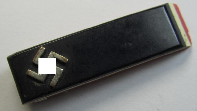 Unusually seen, multi-coloured patriotic tie-pin (ie. 'N.S.D.A.P.-supportive piece) being an attractive example that shows a silver-coloured swastika mounted onto a resin-based 'clip'