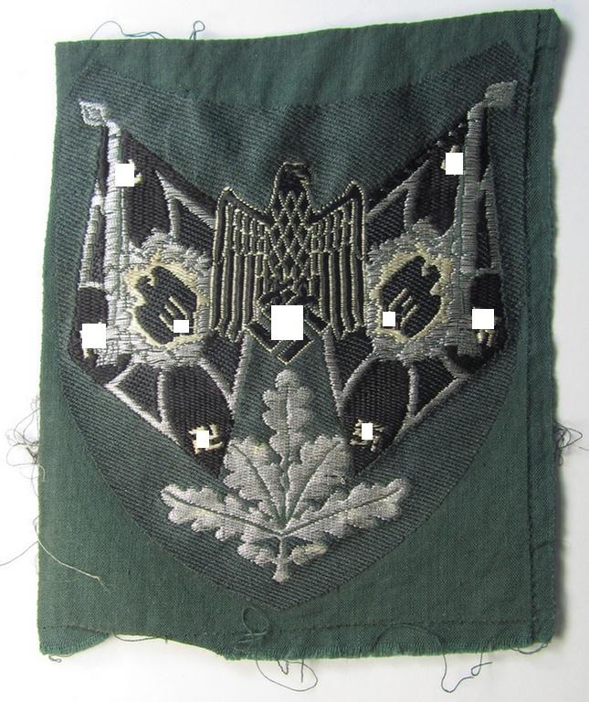 Superb - and scarcely encountered! - WH (Heeres), flat-wire- (ie. 'BeVo'-) woven 'Ärmelabzeichen für Fahnenträger des Heeres' as was intended for a soldier (ie. NCO) who served within a: 'Pioniere'-unit