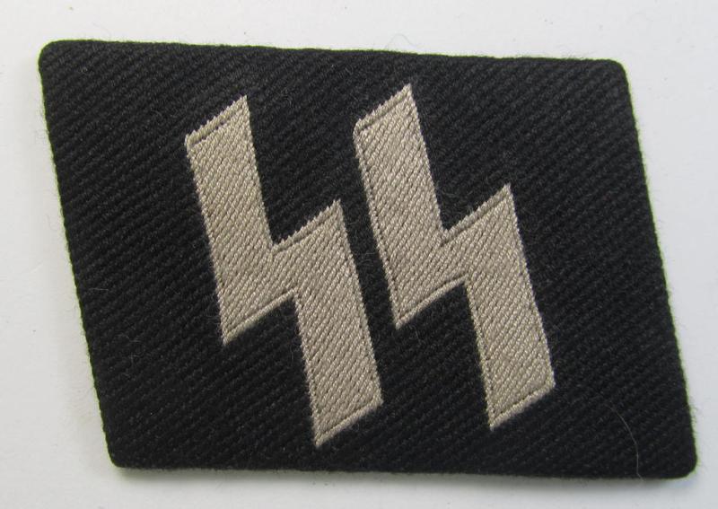 Attractive, Waffen-SS - so-called: 'BeVo'-woven, enlisted-mens'- (ie. NCO-) type so-called: 'runes'-collar-tab as was intended for usage by the soldiers (ie. NCOs) of the Waffen-SS throughout the war