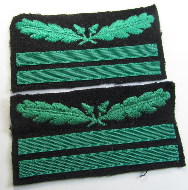 Attractive - and fully matching! - pair of officers'-pattern, WH (Heeres o. Waffen-SS) rank-insignia-bars (for usage on the various camouflaged-uniforms) as intended for an officer holding the rank of: 'Oberleutnant' (ie.: 'SS Obersturmführer')