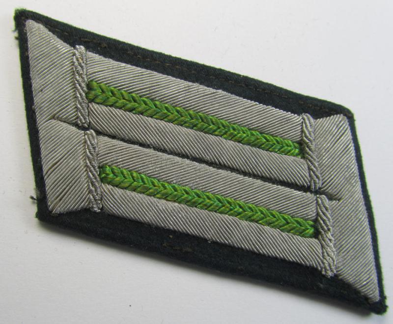 Superb - and fully matching! - pair of WH (Heeres) officers'-type collar-tabs as piped in the bright-green- (ie. 'hellgrüner'-) coloured branchcolour as was intended for an officer serving within the: 'Panzer-Grenadier-Truppen'