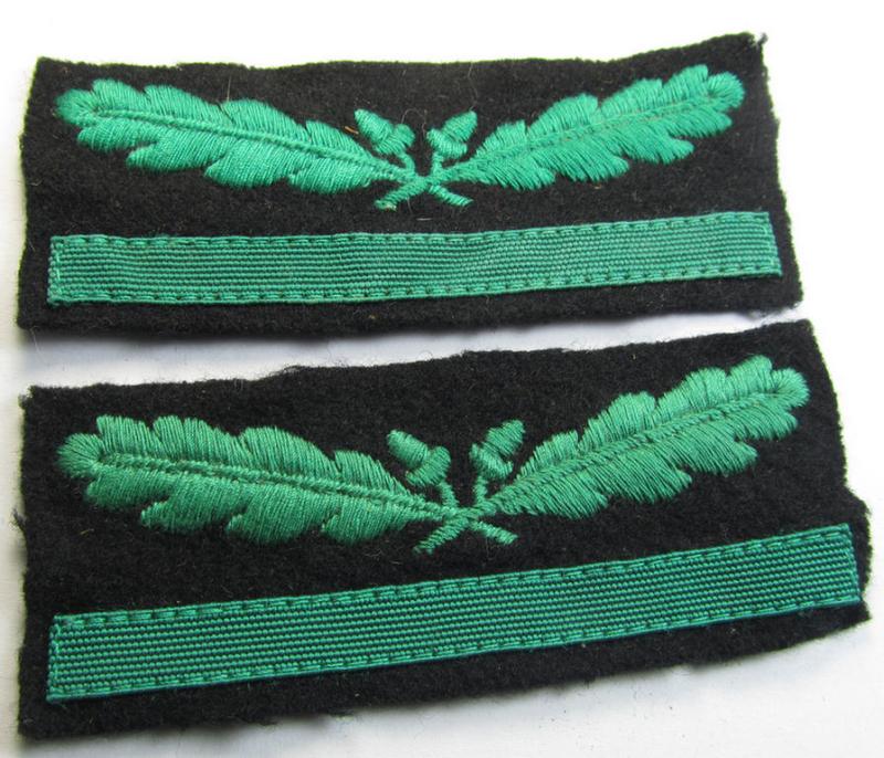 Attractive - and fully matching! - pair of officers'-pattern, WH (Heeres o. Waffen-SS) rank-insignia-bars (for usage on the various camouflaged-uniforms) as intended for an officer holding the rank of: 'Leutnant' (ie.: 'SS Untersturmführer')