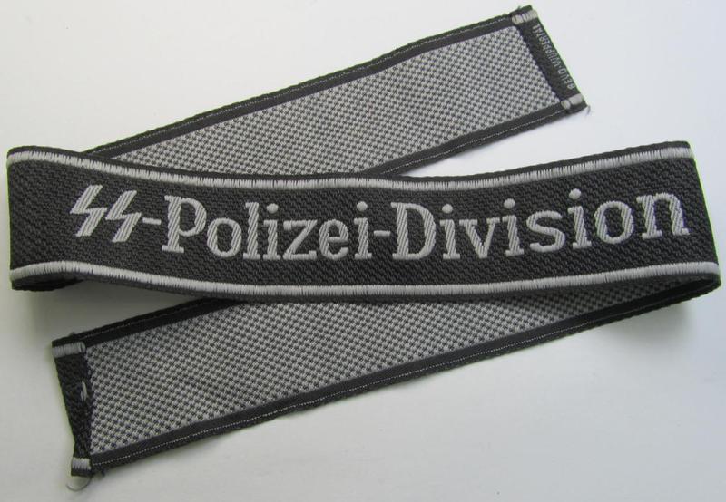 Superb, Waffen-SS 1943/44-pattern cuff-title (ie. 'Ärmelstreifen') as was intended for a member serving within the  the: '4. SS-Polizei-Panzergrenadier-Division' (ie. 'SS-Polizei-Division')