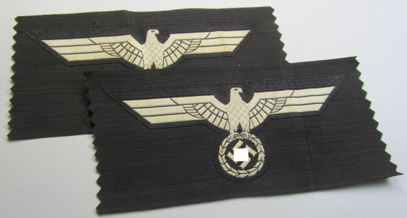 Neat, WH (Heeres) early- (ie. evt. pre-) war-period- and/or white-coloured 'Panzer'-type breast-eagle of the so-called: 'M39'- (ie.'M40'-) pattern as was executed in the neat 'BeVo'-weave pattern on a black-coloured background