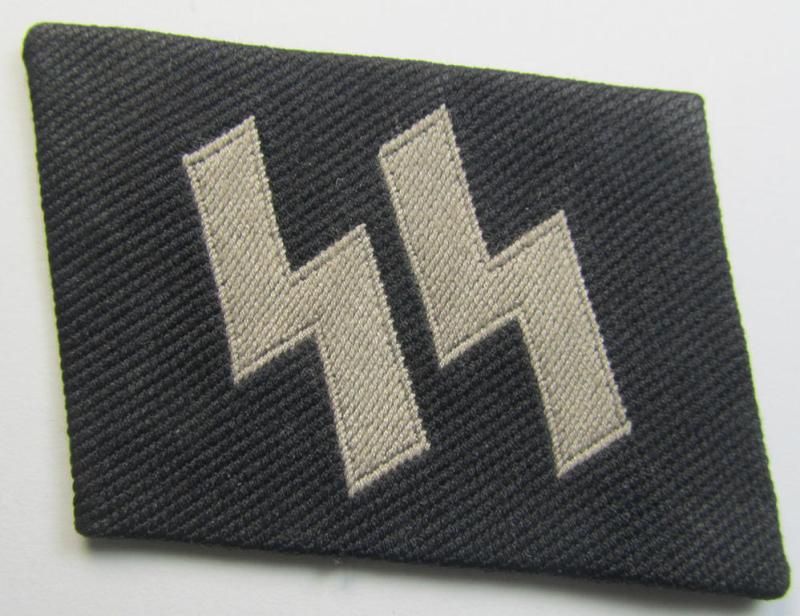 Superb, Waffen-SS - so-called: 'BeVo'-woven, enlisted-mens'- (ie. NCO-) type so-called: 'runes'-collar-tab as was intended for usage by the soldiers (ie. NCOs) of the Waffen-SS throughout the war