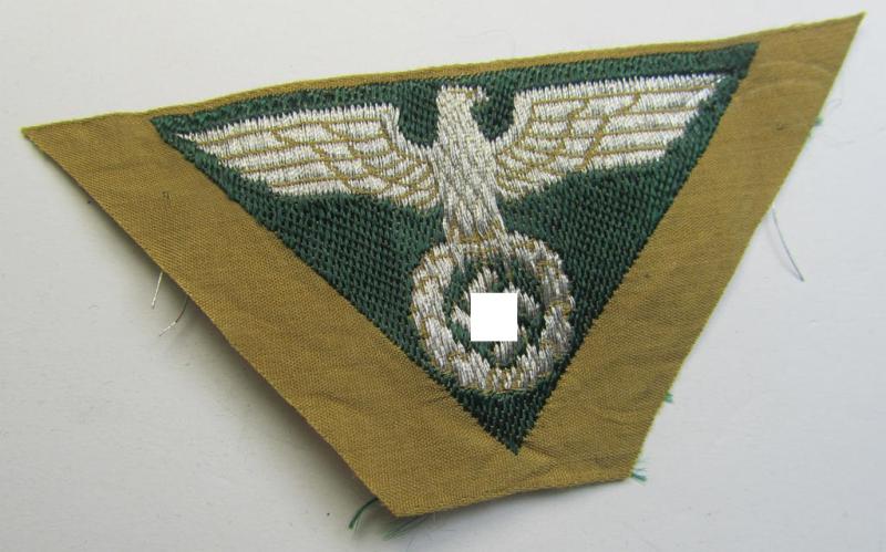 Neat, SA-related cap-eagle as was intended for the: 'Lagermütze' (ie. side-cap) being an example as woven in darker-green on a brownish-coloured background and as such intended for members within the: 'SA-Gruppe Kurpfalz o. Nordsee'