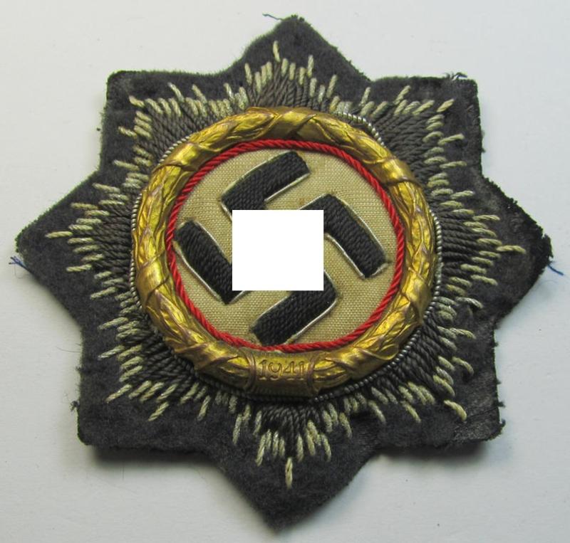 Stunning - albeit clearly issued and I deem just minimally worn! - example of a cloth version of a WH (Luftwaffe) 'Deutsches Kreuz im Gold' (ie. DKiG or German Cross in gold) that comes in an overall very nice, condition