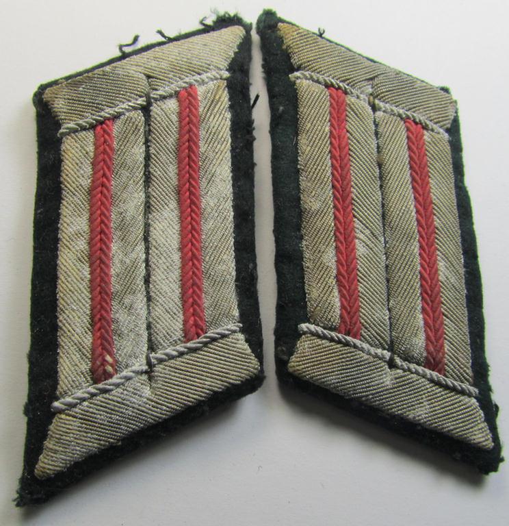 Attractive - clearly worn- albeit fully matching! - pair of WH (Heeres) officers'-type collar-patches as was intended for usage by an: 'Offizier eines Panzer- o. Panzerjäger-Abteilungs'