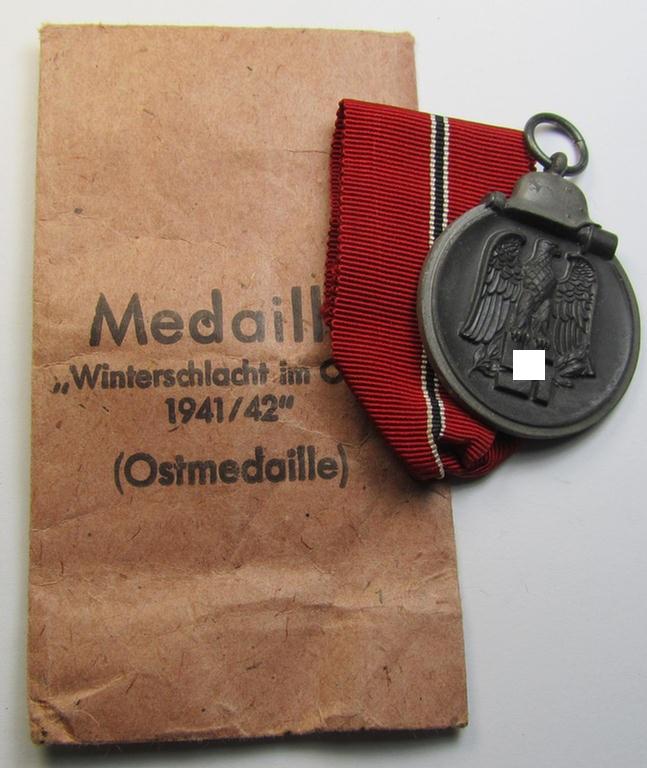 Attractive medal-set: 'Winterschlacht im Osten 1941-42' being a non-maker-marked specimen by the Austrian maker- (ie. 'Hersteller') named: 'Rudolf Souval' and that comes packed in its original pouch of issue as recently found