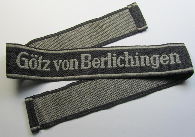 Superb, Waffen-SS 1943/44-pattern cuff-title (ie. 'Ärmelstreifen') as executed in typical 'BeVo'-weave-pattern as was intended for a member within the: 17. SS-Panzergrenadier-Division 'Götz von Berlichingen'