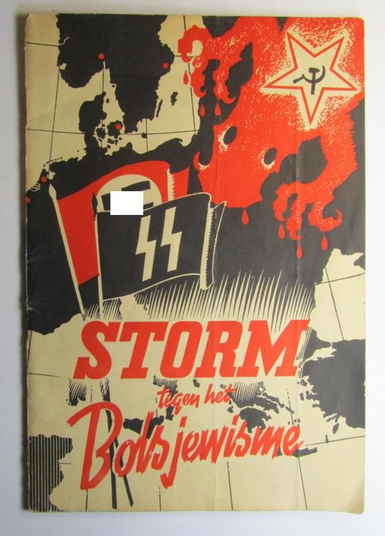 Attractive example of an illustrated, Waffen-SS- (ie. Dutch volunteer- ie. anti-Russian propaganda-) related recruitment-brochure entitled: 'Storm tegen het Bolsjewisme' that comes in an overall very nice and/or fully undamaged condition