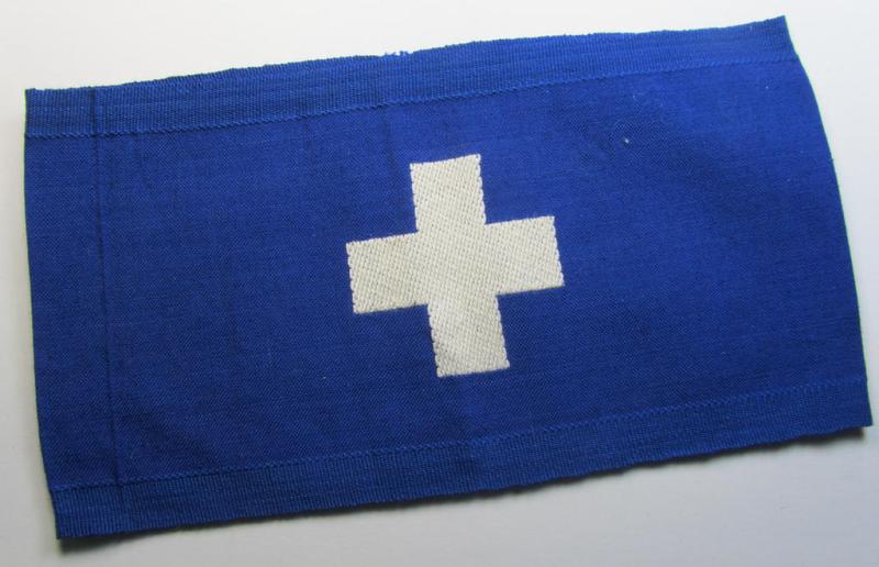 Attractive - and scarcely found! - EM- (ie. NCO-) pattern 'Reichsluftschutzbund' (ie. 'RLB'-) service-armband as executed in the neat 'BeVo'-weave-pattern as was intended for usage by a member serving within the: 'RLB erweiterten Selbstschutz'