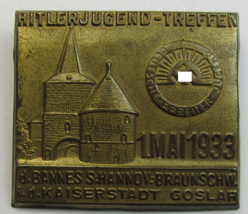 Superb - and rarely encountered! - HJ o. DJ- (ie.'Hitlerjugend o. Deutsches Jungvolk') related 'tinnie' showing the text: 'Hitlerjugend-Treffen d. Bannes S.Hannov.-Braunschw. i.d. Kaiserstadt Goslar - 1. Mai 1933'