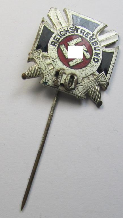 Attractive - and scarcely seen! - membership lapel-pin (or: 'Mitgliedsabzeichen') aka: 'Silberne Ehrennadel für 10 Jahre Mitgliedschaft im Reichstreubund ehemaliger Berufssoldaten (o. RTB)' being a maker- (ie. 'Gante - Berlin'-) marked example