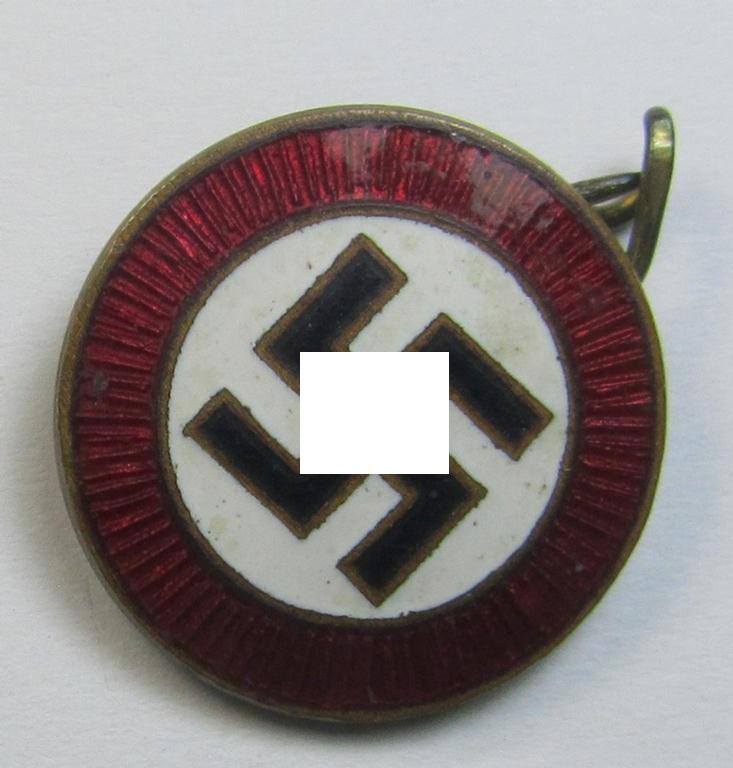 Superb - darker-red-coloured and very nicely preserved! - so-called: 'N.S.D.A.P.'-supporter-pin- ie. party-badge (or: 'Parteiabzeichen') being a smaller-sized specimen that it totally void of a makers'-designation