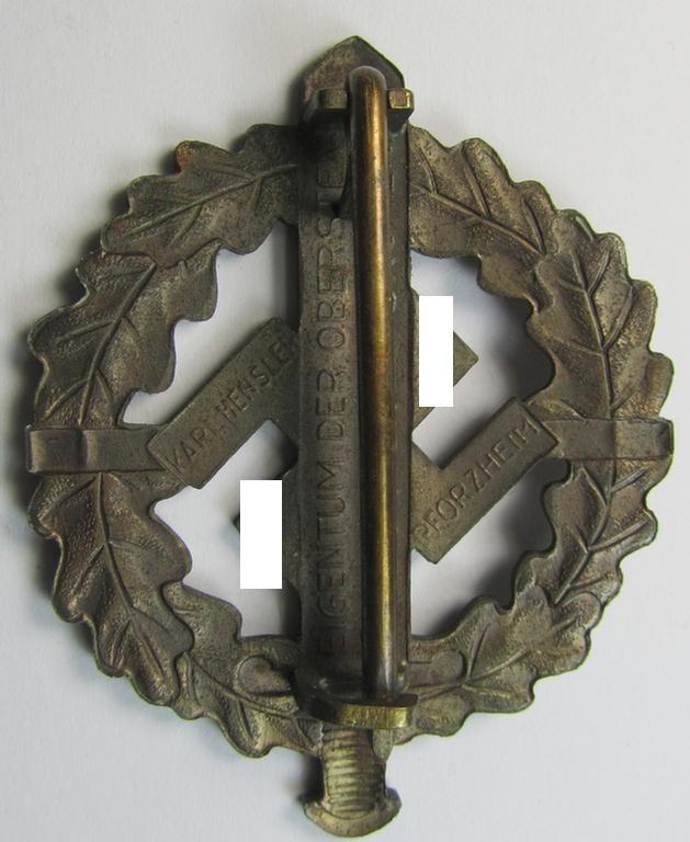 Early- (ie. eventually pre-war-) period example of an: 'SA-Sportabzeichen in Bronze' being a clearly maker- (ie. 'Karl Hensler - Pforzheim'-) marked example that comes in an overall nice- and just moderately used- and/or worn, condition