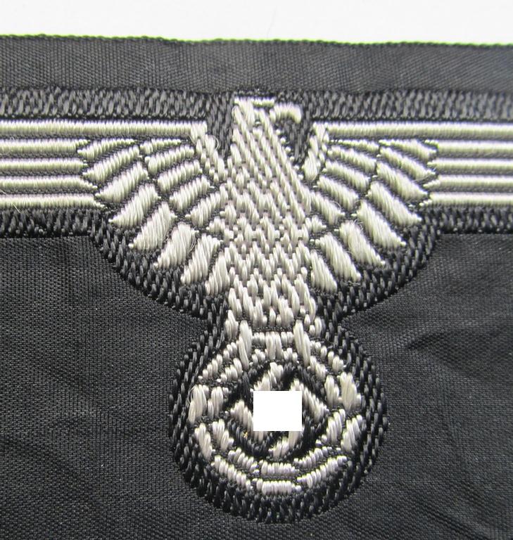 Superb, mid- (ie. later-war-) pattern, 'SS' (ie. 'Waffen-SS') so-called: 'BeVo-weave-style', enlisted-mens'- ie. NCO-pattern arm-eagle (ie. 'Ärmeladler für Mannschaften u. Unteroffiziere') as was intended for usage by the various Waffen-SS troops