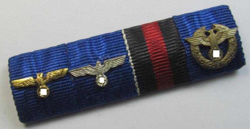 Interesting - and scarcely seen! - 4-pieced ribbon-bar (ie. 'Feld- o. Bandspange') showing resp. two: WH (Heeres) 'DA', a: Czech 'Anschluss'-medal and a (scarcely seen!): 'Zollgrenzschutz-Ehrenzeichen' (with firmly attached device!)
