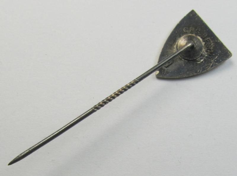 Neat membership-lapel-pin as was intended to signify membership within the: 'Nationalsocialistischer Reichskriegerbund' (ie. 'N.S.R.K.B.') being a maker- (ie. '1'-) marked example that also bears a: 'Ges.Gesch.'-patent-pending-designation