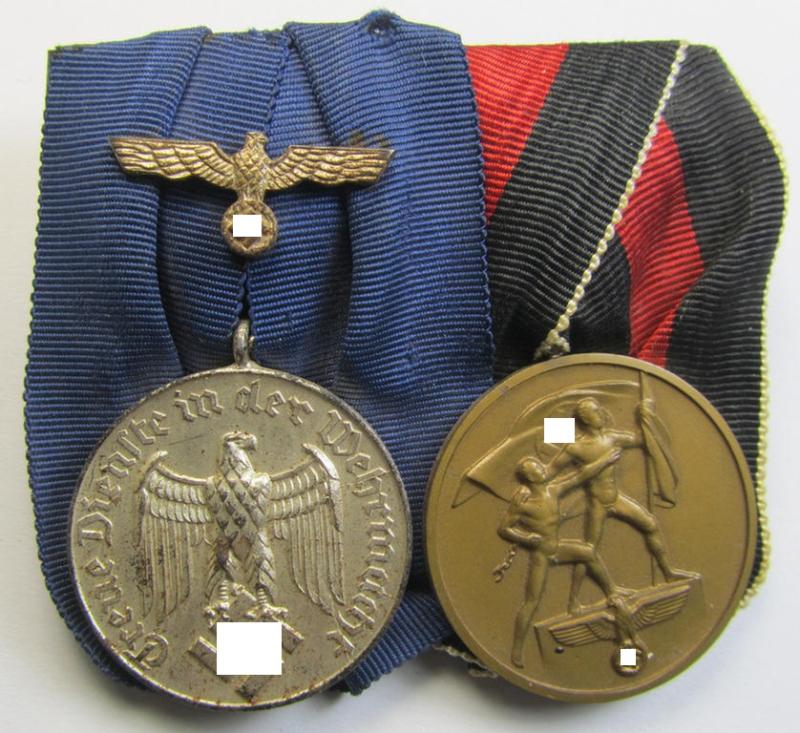 Attractive example of a two-pieced WH (Heeres- o. KM) medal-bar (ie.: 'Doppelspange') resp. showing a: 'WH-DA 4. Stufe' (with firmly attached eagle-device) and a Czech 'Anschluss'-medal