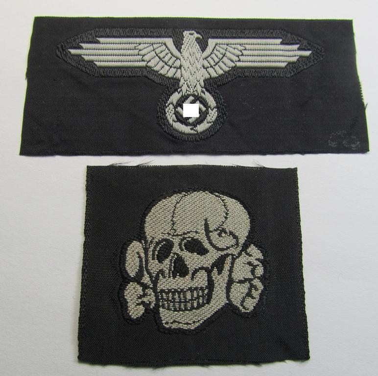 Superb - and nowadays rarely encountered! - Waffen-SS, 'BeVo'-woven-style skull- and cap-eagle-set (ie. 'Totenkopf- u. Adler-Effektensatz für Schiffchen o. Einheitsfeldmütze') that comes in a 'virtually mint- ie. unissued', condition
