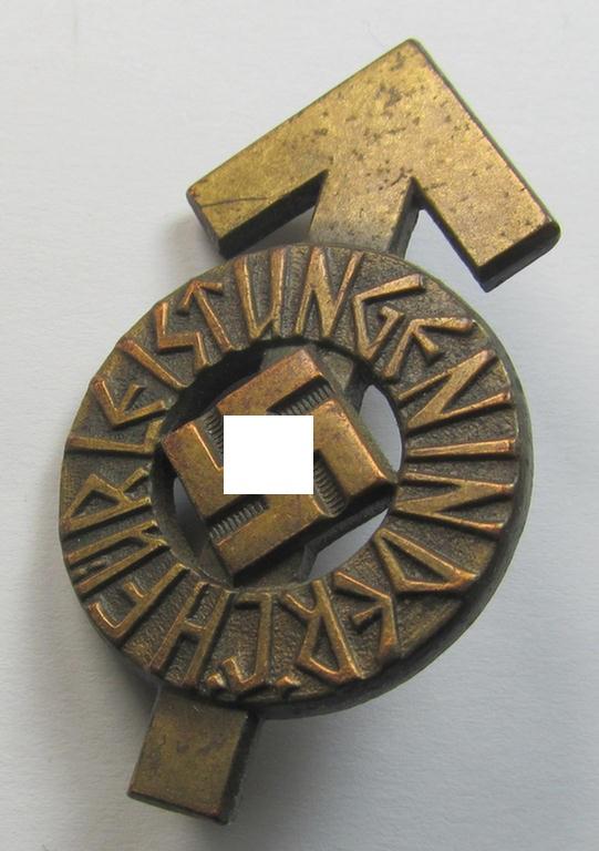 Attractive, HJ- (ie. 'Hitlerjugend'-) sports-badge (or: 'HJ-Leistungsrune') of the bronze-class being a clearly maker- (ie. 'RzM - M1/36'-) marked- and (I deem): 'Cupal'-based specimen that shows a stamped (unique) bearers'-numeral ('55322')