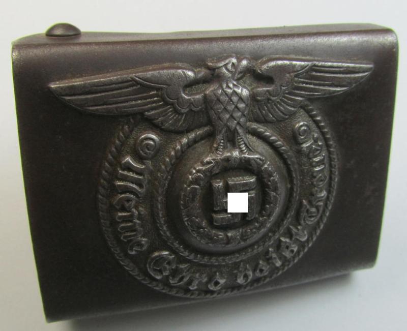 Attractive, Waffen-SS, enlisted-mens'- (ie. NCO-type-) belt-buckle (being a typical 'RzM - 155/43 - SS'-marked and thus by: 'Assmann'-produced example) that comes in a clearly used- ie. worn, condition