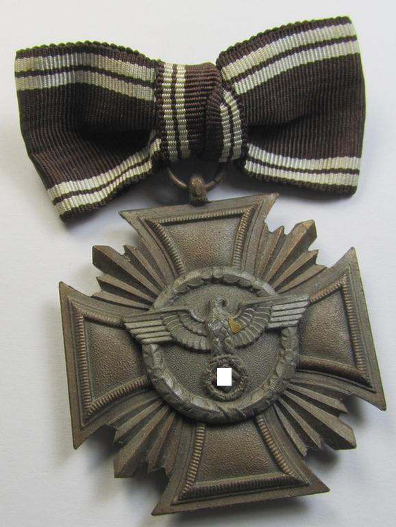 Superb, 'N.S.D.A.P. Dienstauszeichnung in Bronze' (ie. being of the '3. Stufe für 10 Jahre treue Dienste') being a non-maker-marked- (and 'heavy-weight'!) example that comes mounted onto its female-related ribbon (ie. 'Bandabschnitt')