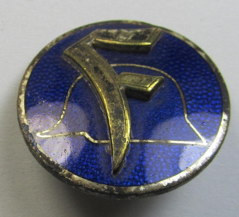 Attractive - and neatly multi-coloured enamelled! - membership-pin (ie. 'Mitgliedsabzeichen') as was intended for a (female!) member serving within the: 'Stahlhelm-Frauenbund' being a non-maker- (albeit 'Ges.Gesch.'-) marked example