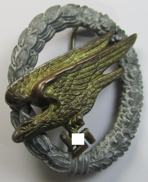 Attractive - and clearly worn! - partly zinc- (ie. 'Feinzink'-) based version of a WH (LW) 'Fallschirmschützen-Abzeichen' (being a non-maker-marked example having a 'Cupal'-based eagle-device as was produced by the 'S&L'-company)