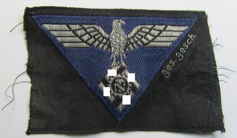 Attractive, TeNo (ie. 'Technische Nothilfe') (I deem) officers'-pattern side-cap-eagle (ie. 'Adler für Offiziers-Schiffchen') being an example as executed in so-called: 'BeVo'-weave, 'flat-wire'-pattern on a darker-blue-coloured background