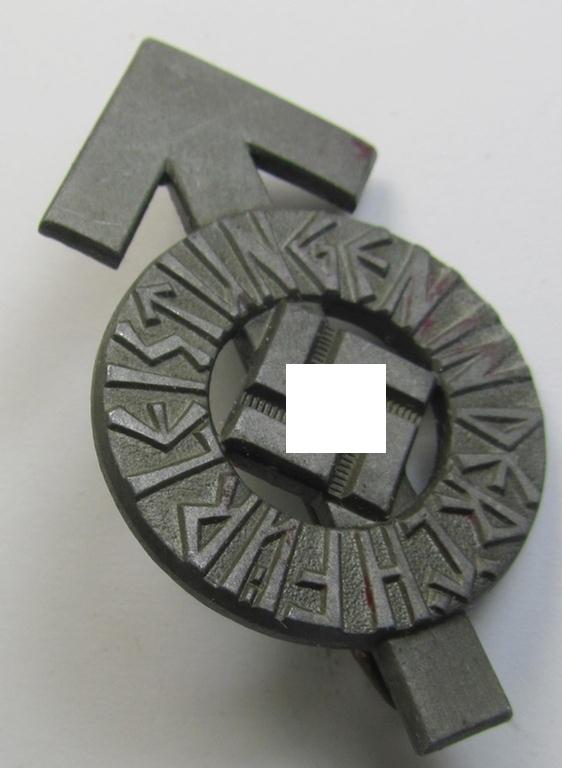 Neat, HJ- (ie. 'Hitlerjugend'-) sports-badge (or: 'HJ-Leistungsrune') of the silver-class being a clearly maker- (ie. 'RzM - M1/63'-) marked- and/or: 'Feinzink'-based specimen that shows an engraved (unique) bearers'-numeral ('178029')