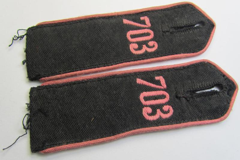Moderately worn - and fully matching! - pair of bright-pink-piped so-called: 'Motor-HJ'-shoulderstraps as was intended for a: 'Hitlerjunge' who served within the 'Bann 703' (703 = 'Bann Zweibrücken' in the 'Gebiet West Saarpfalz/Westmark'