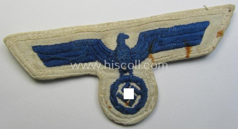 Neat, WH (KM) enlisted-mens'- (ie. NCO-) type, machine-embroidered breast-eagle as executed in darker-blue-coloured- and/or linnen-based material as was specifically intended for usage on the various white-coloured KM-tunics