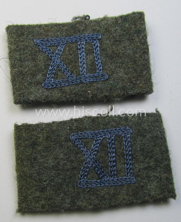 Fully matching pair of WH (Heeres) 'Nachschub'- (ie. transport-) related, so-called: regimental shoulderstrap-'slip-ons' (ie. 'Schulterstück-Übershuben') as was intended for usage by a: 'Soldat des Nachschub-Abteilungs XII'