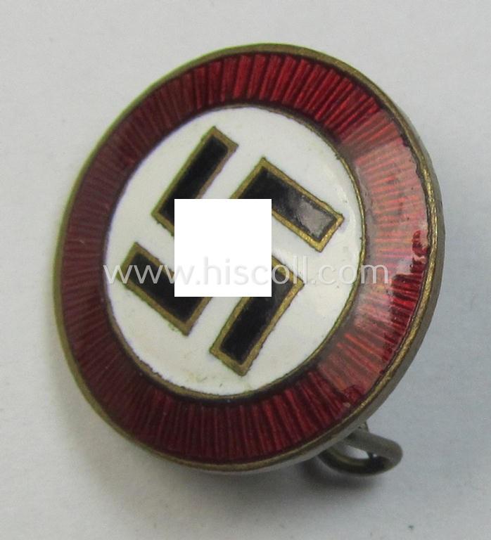 Superb - darker-red-coloured and very nicely preserved! - so-called: 'N.S.D.A.P.'-supporter-pin- ie. party-badge (or: 'Parteiabzeichen') being a smaller-sized specimen that it totally void of a makers'-designation