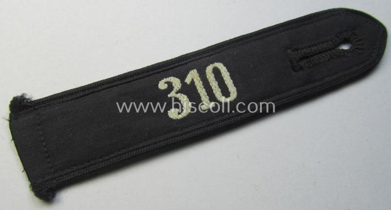 Neat - and naturally single! - black-piped 'DJ- o. Deutsches Jungvolk' shoulderstrap as was intended for usage by a: 'DJ-Mitglied' who served within the: 'Bann 310' (310 = 'Donau') and that comes with its period-attached 'RzM'-etiket