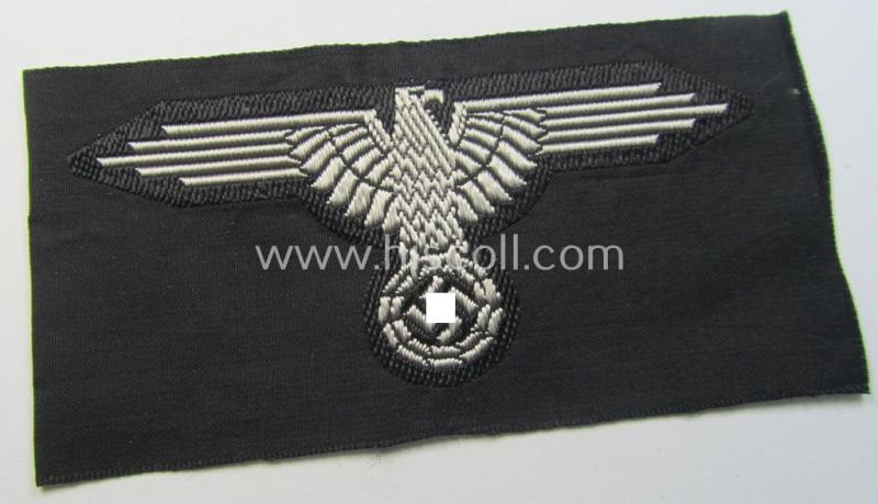 Superb, mid- (ie. later-war-) pattern, 'SS' (ie. 'Waffen-SS') so-called: 'BeVo-weave-style', enlisted-mens'- ie. NCO-pattern arm-eagle (ie. 'Ärmeladler für Mannschaften u. Unteroffiziere') as was intended for usage by the various Waffen-SS troops